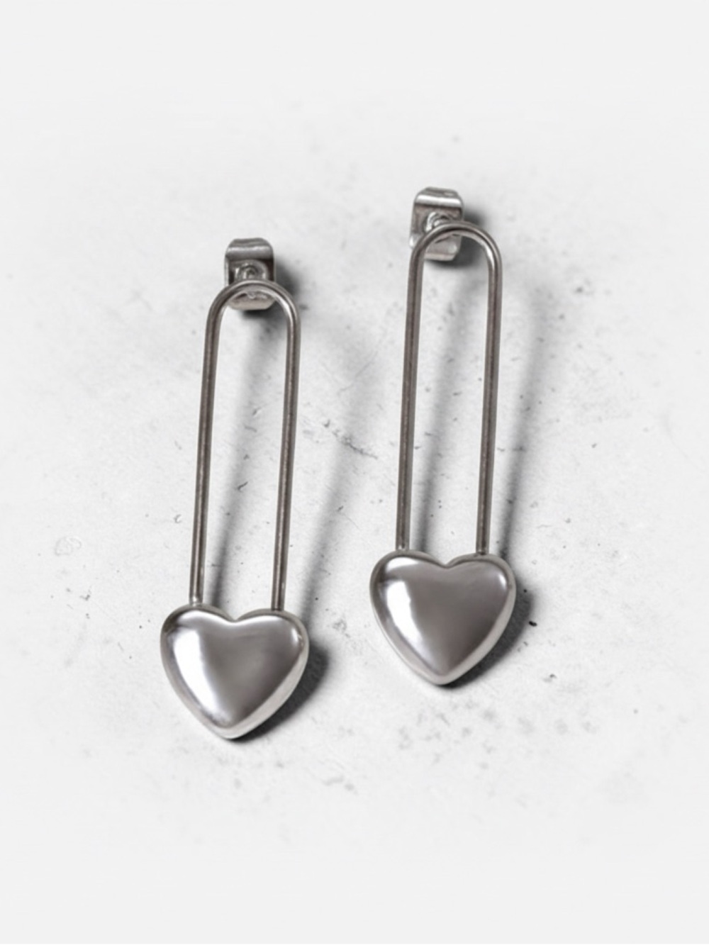Tarnish-Proof Stainless Steel Heart Safety Pin Drop Earrings Paperclip Earrings